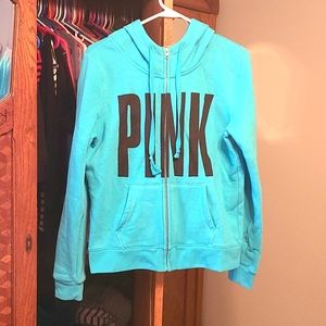 PINK zip up hoodie in teal
